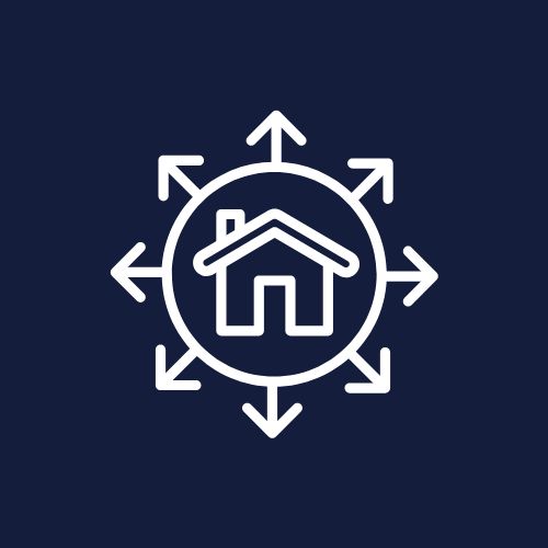 Icon showing house expansion arrows