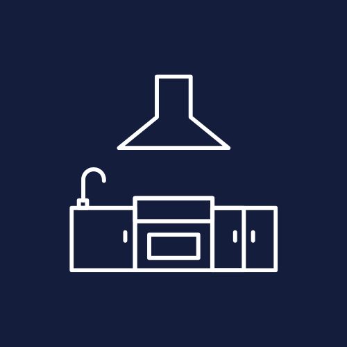 Icon of modern kitchen with cabinets and extractor hood