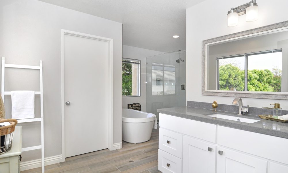 Finished bathroom renovation with custom vanity in Kansas City