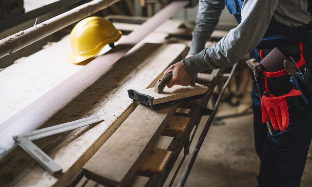Woodcutting process in carpentry shop